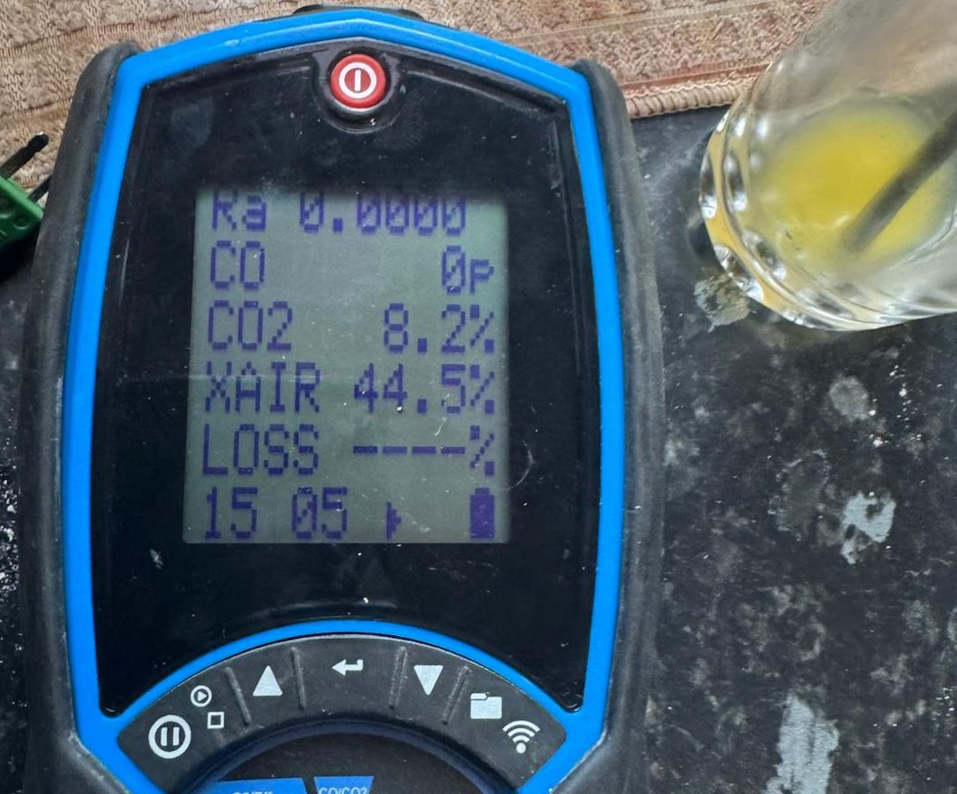Flue gas analyser readings after commissioning